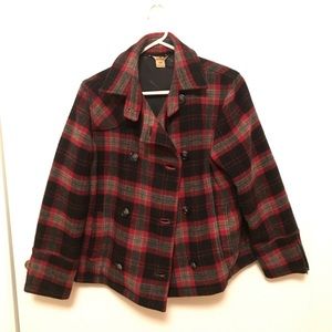 Red plaid high quality pea coat